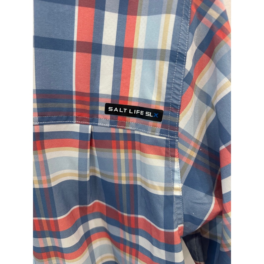 Salt Life SLX Men's Button Up Shirt Large Plaid Short Sleeve Fishing Performance - Picture 5 of 5